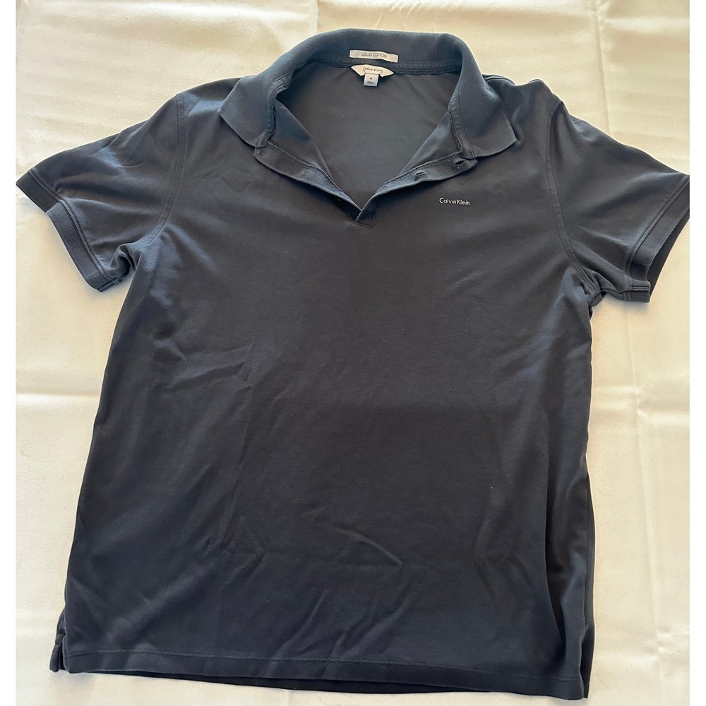 Calvin Klein Liquid Cotton‎ Polo Shirt Mens Medium Black Short Sleeve Solid Logo
